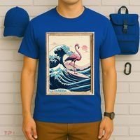 Pink Flamingo Surfer Tropical Great Big Wave Framed T-Shirt thumb 6