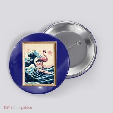 Pink Flamingo Surfer Tropical Great Big Wave Framed Button