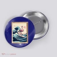 Pink Flamingo Surfer Tropical Great Big Wave Framed Button thumb 0