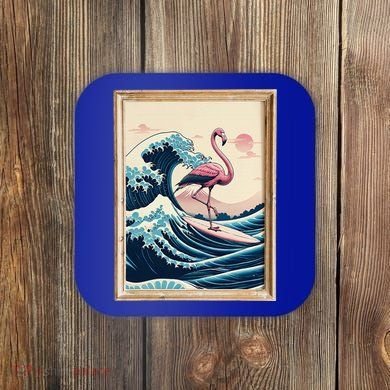 Pink Flamingo Surfer Tropical Great Big Wave Framed Coaster
