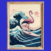 Pink Flamingo Surfer Tropical Great Big Wave Framed Coaster thumb 2