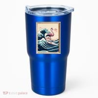 Pink Flamingo Surfer Tropical Great Big Wave Framed Tumbler thumb 0