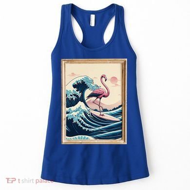 Pink Flamingo Surfer Tropical Great Big Wave Framed Women's Tank Top