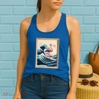 Pink Flamingo Surfer Tropical Great Big Wave Framed Women's Tank Top thumb 2