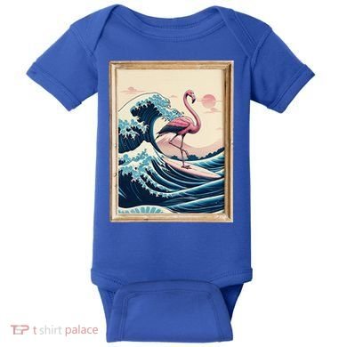Pink Flamingo Surfer Tropical Great Big Wave Framed Baby Bodysuit