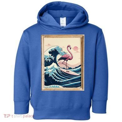 Pink Flamingo Surfer Tropical Great Big Wave Framed Toddler Hoodie
