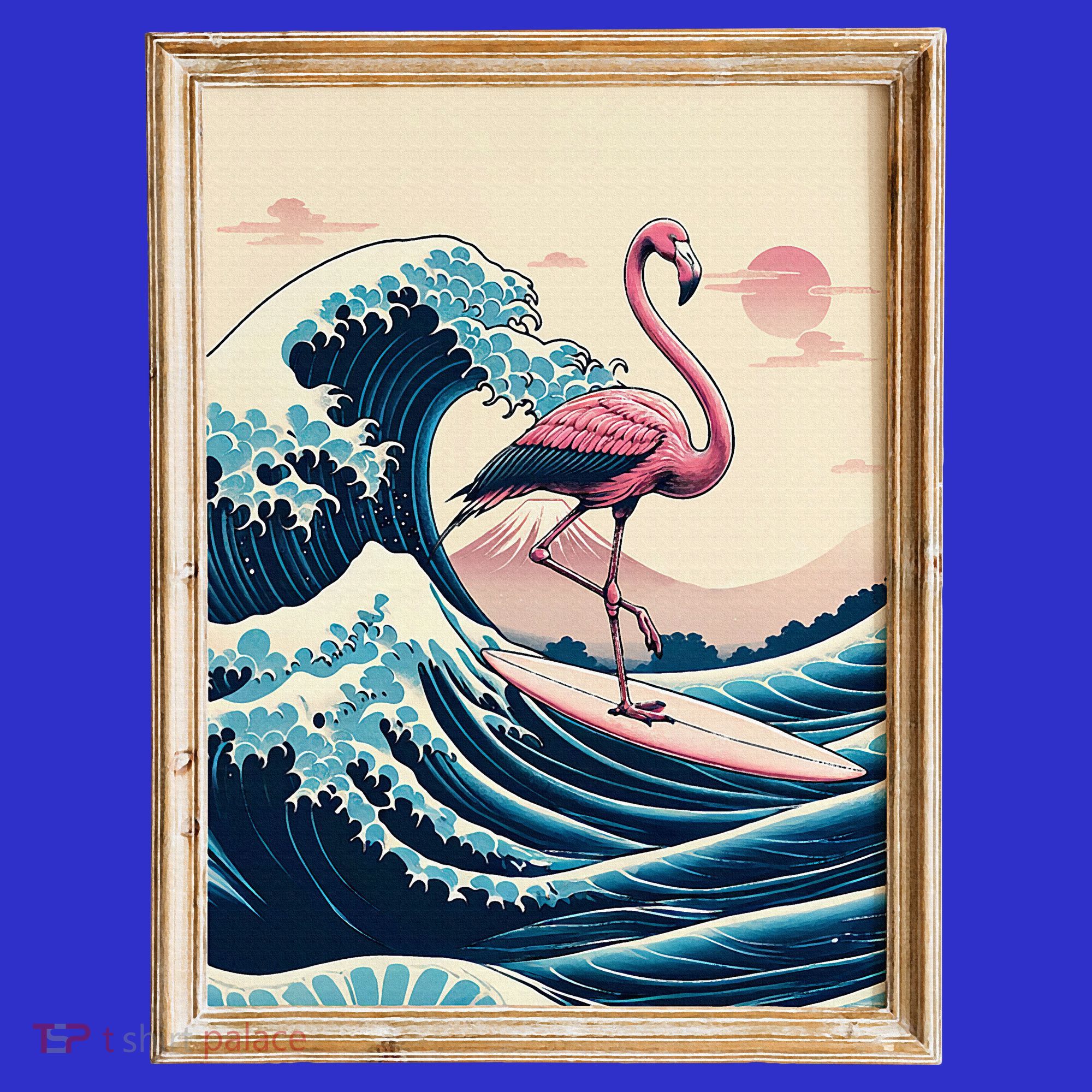 Pink Flamingo Surfer Tropical Great Big Wave Framed Toddler Hoodie