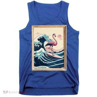Pink Flamingo Surfer Tropical Great Big Wave Framed Tank Top