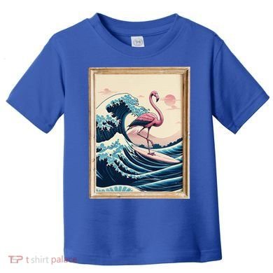 Pink Flamingo Surfer Tropical Great Big Wave Framed Toddler T-Shirt