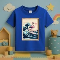 Pink Flamingo Surfer Tropical Great Big Wave Framed Toddler T-Shirt thumb 3