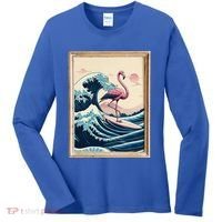 Pink Flamingo Surfer Tropical Great Big Wave Framed Women's Long Sleeve Shirt thumb 0