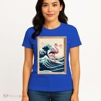 Pink Flamingo Surfer Tropical Great Big Wave Framed Women's T-Shirt thumb 4