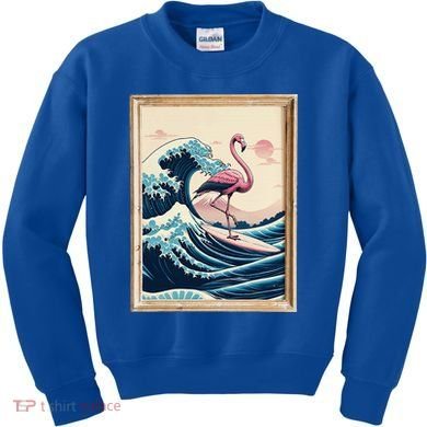 Pink Flamingo Surfer Tropical Great Big Wave Framed Kids Sweatshirt