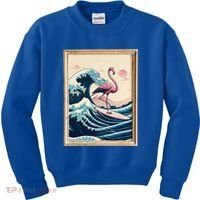 Pink Flamingo Surfer Tropical Great Big Wave Framed Kids Sweatshirt thumb 0