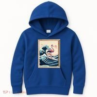 Pink Flamingo Surfer Tropical Great Big Wave Framed Kids Hoodie thumb 0