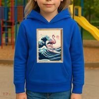 Pink Flamingo Surfer Tropical Great Big Wave Framed Kids Hoodie thumb 3