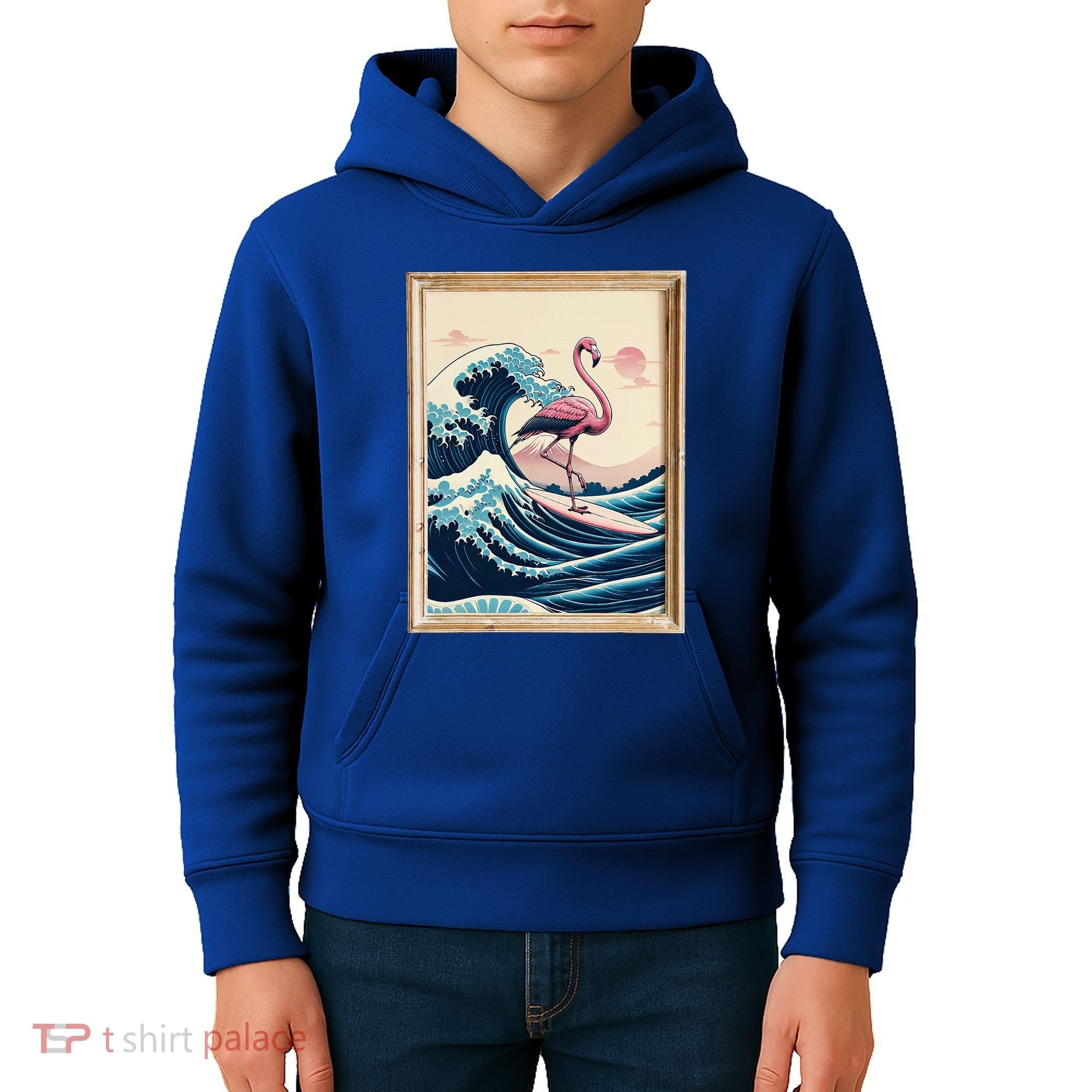 Pink Flamingo Surfer Tropical Great Big Wave Framed Kids Hoodie