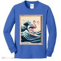 Pink Flamingo Surfer Tropical Great Big Wave Framed Kids Long Sleeve Shirt thumb 0