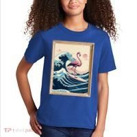 Pink Flamingo Surfer Tropical Great Big Wave Framed Kids T-Shirt thumb 2