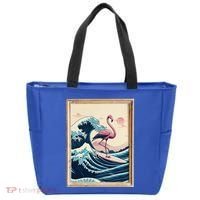 Pink Flamingo Surfer Tropical Great Big Wave Framed Tote Bag thumb 0