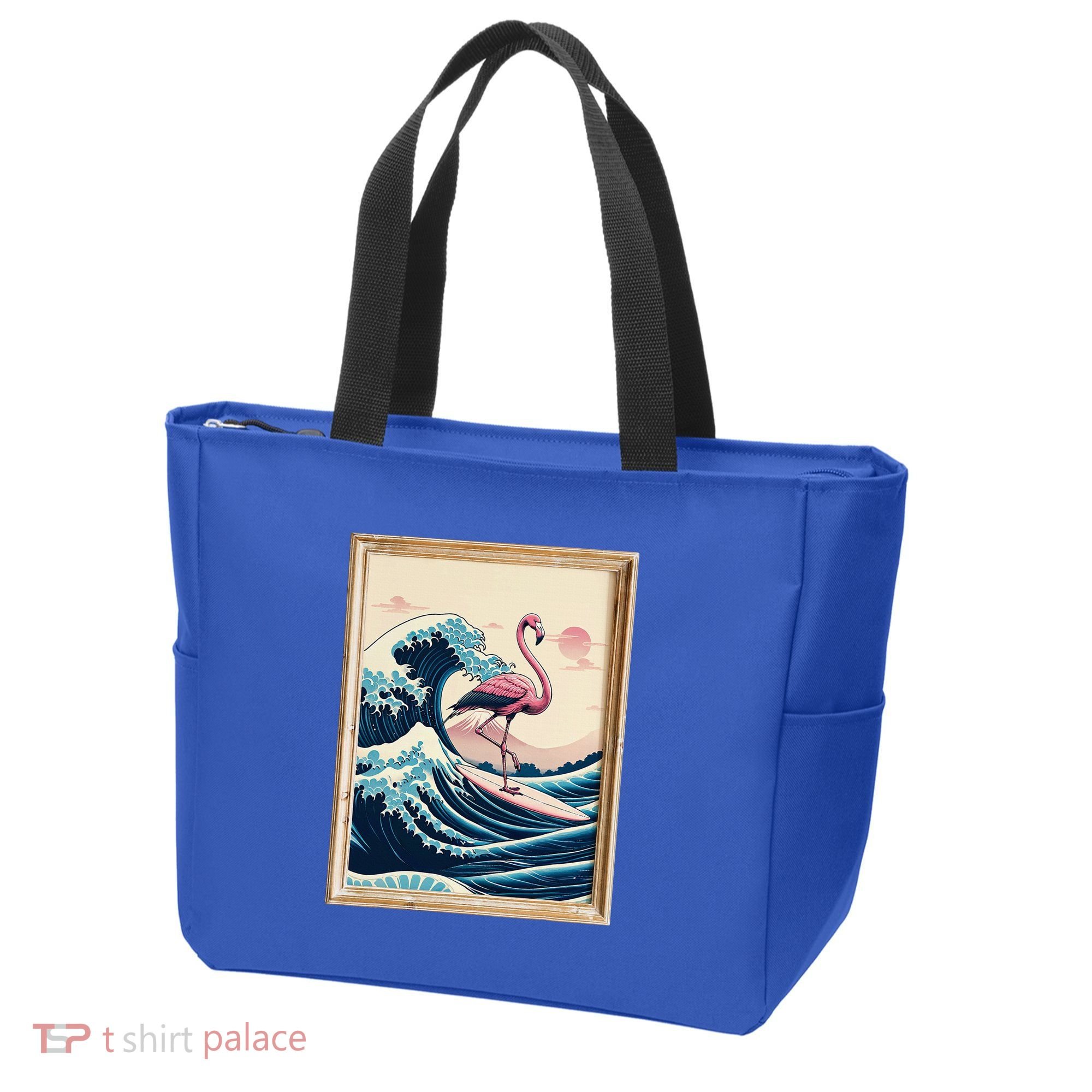 Pink Flamingo Surfer Tropical Great Big Wave Framed Tote Bag