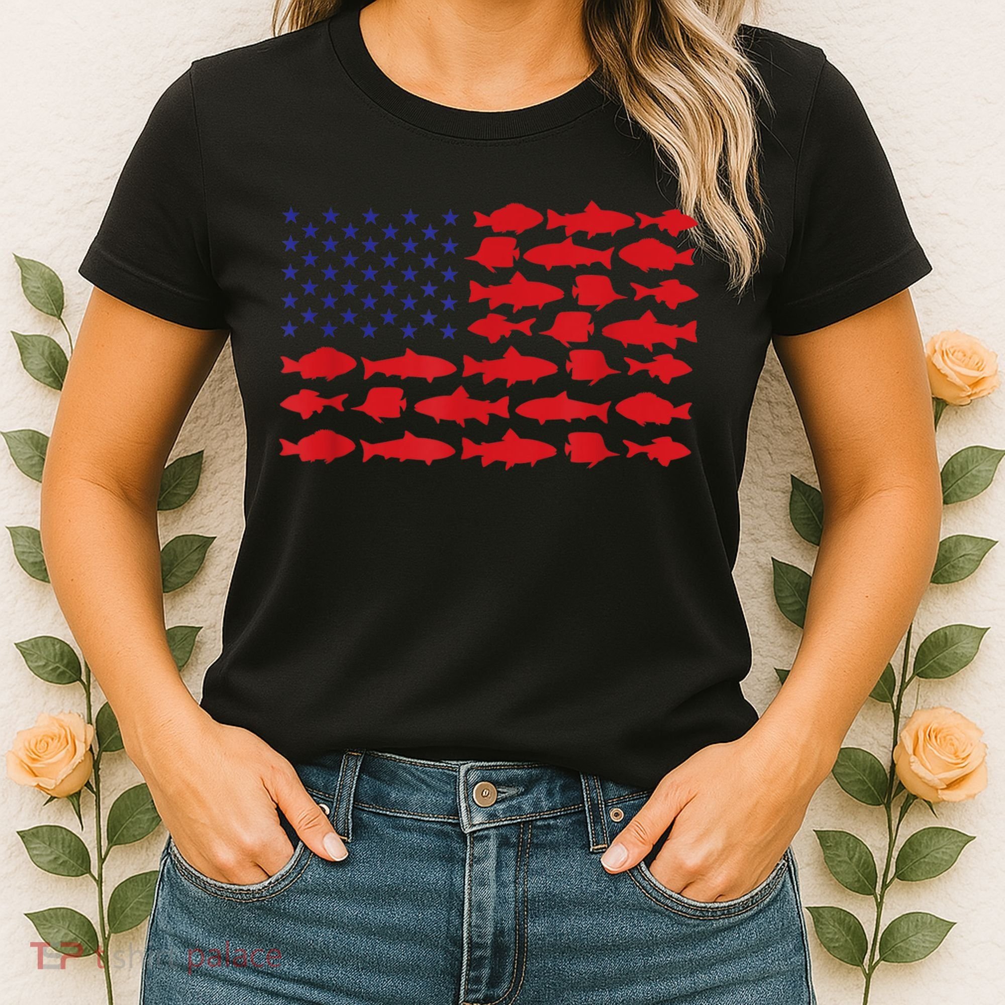 Patriotic Fisher Saltwaters Fish Saltwater Men American Flag Women's T-Shirt
