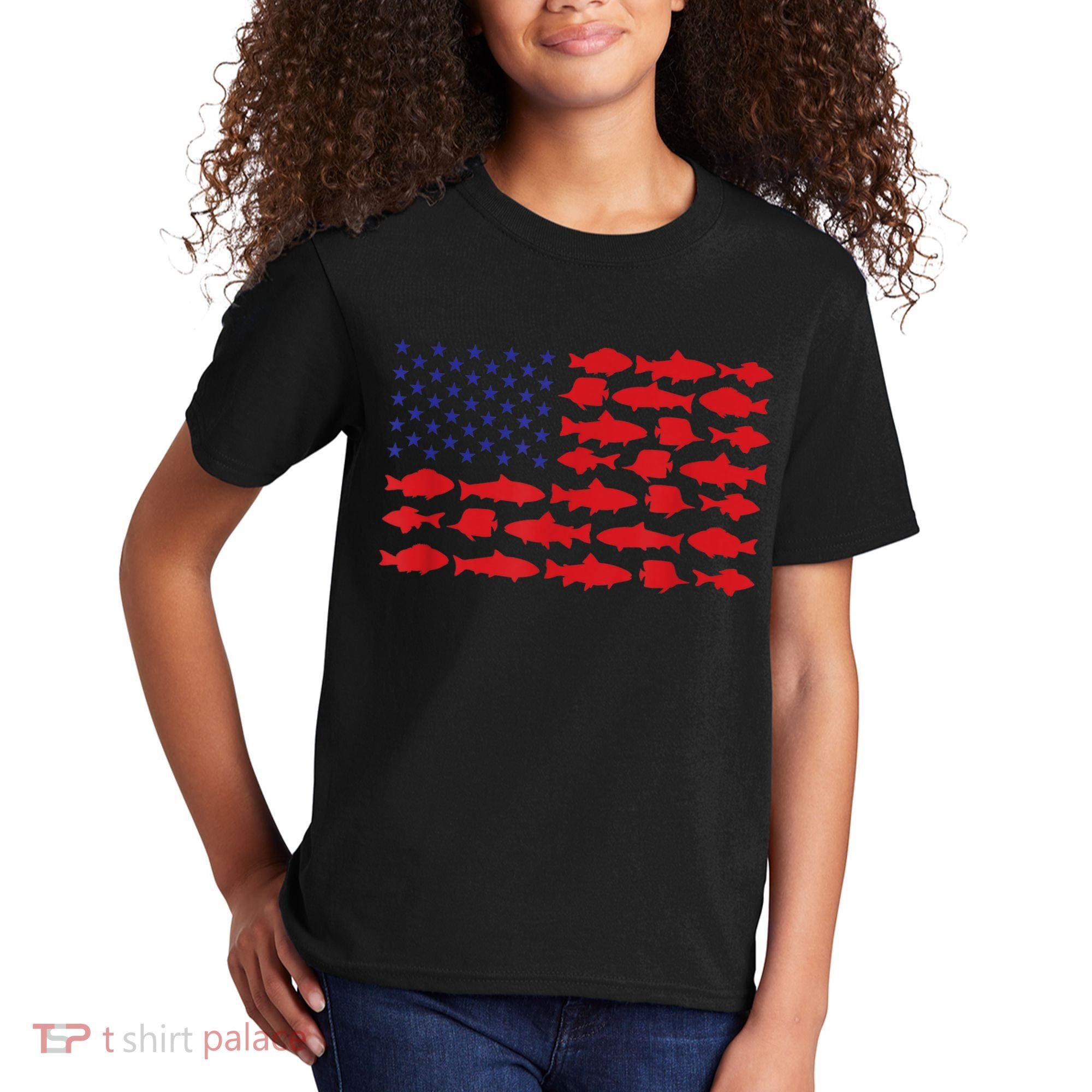 Patriotic Fisher Saltwaters Fish Saltwater Men American Flag Kids T-Shirt