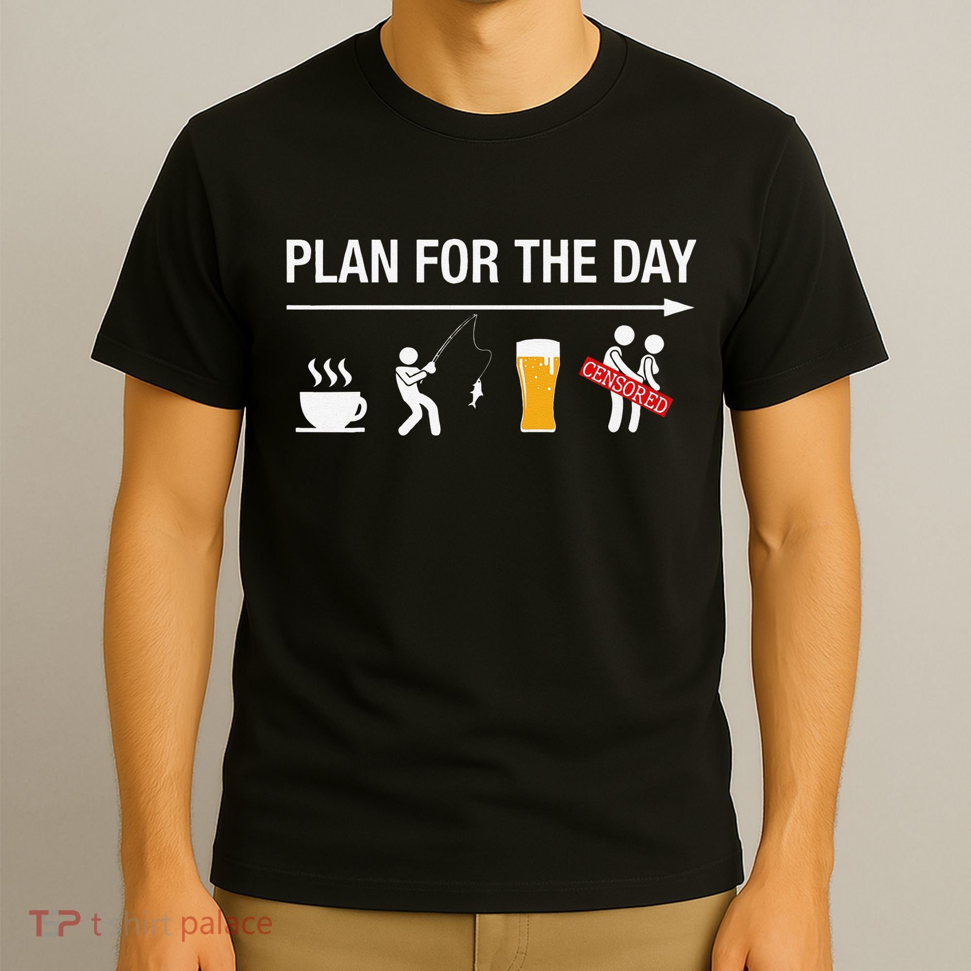 Plan For The Day Coffee Fish Beer Funny Adult Fishing T-Shirt