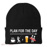 Plan For The Day Coffee Fish Beer Funny Adult Fishing Beanie thumb 0