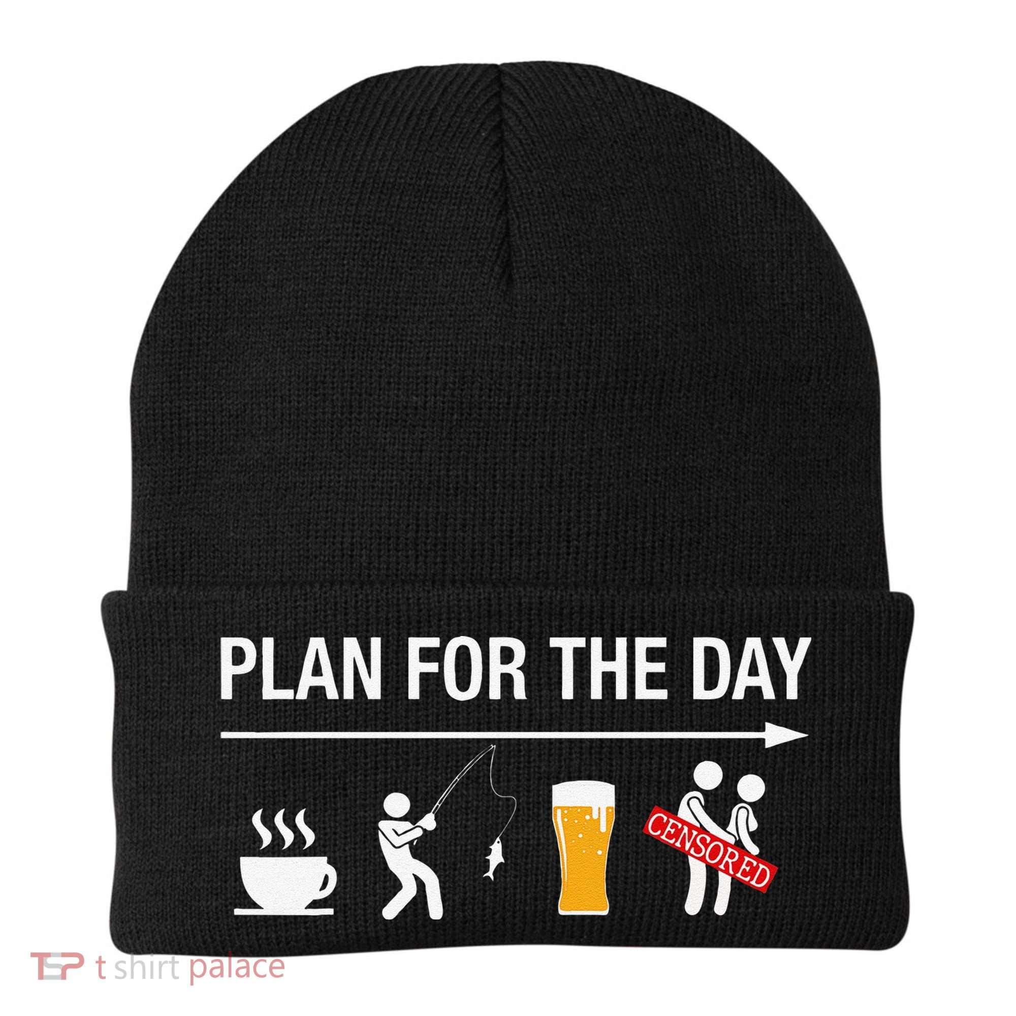 Plan For The Day Coffee Fish Beer Funny Adult Fishing Beanie