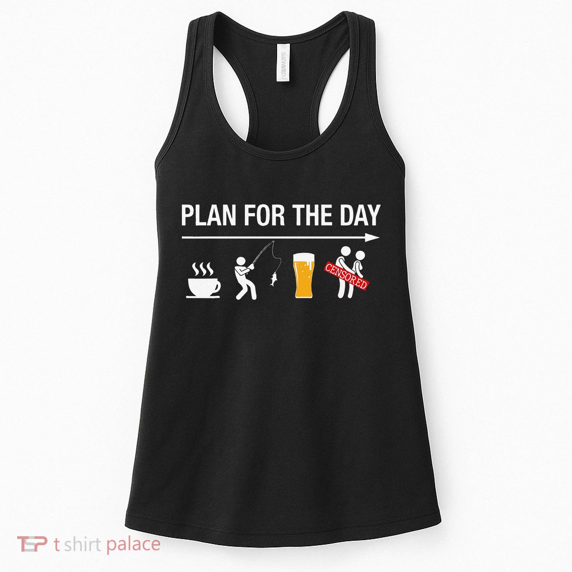 Plan For The Day Coffee Fish Beer Funny Adult Fishing Women's Tank Top