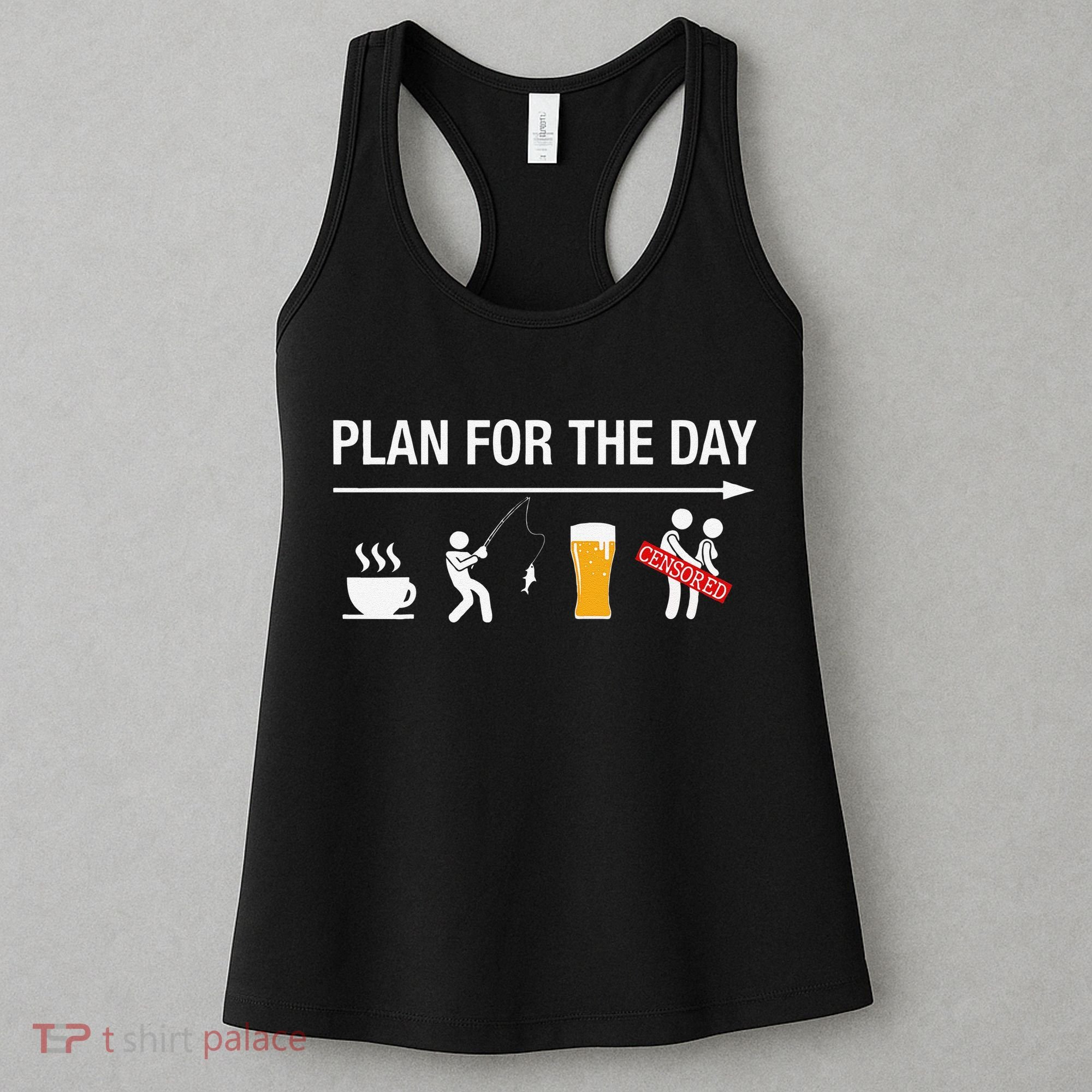 Plan For The Day Coffee Fish Beer Funny Adult Fishing Women's Tank Top