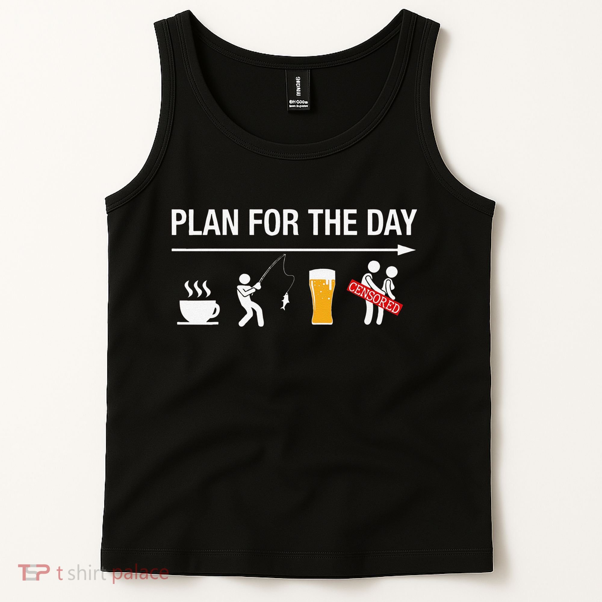 Plan For The Day Coffee Fish Beer Funny Adult Fishing Tank Top