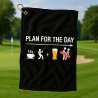 Plan For The Day Coffee Fish Beer Funny Adult Fishing Golf Towel thumb 1