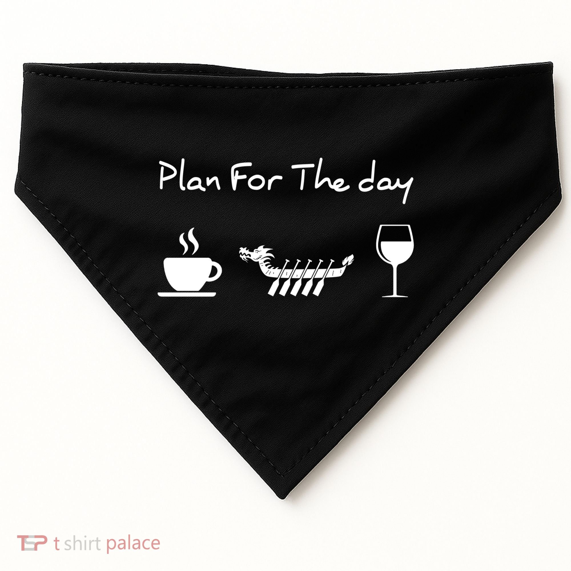 Plan For The Day Coffee Dragon Boat Wine Funny Gift USA-Made Doggie Bandana