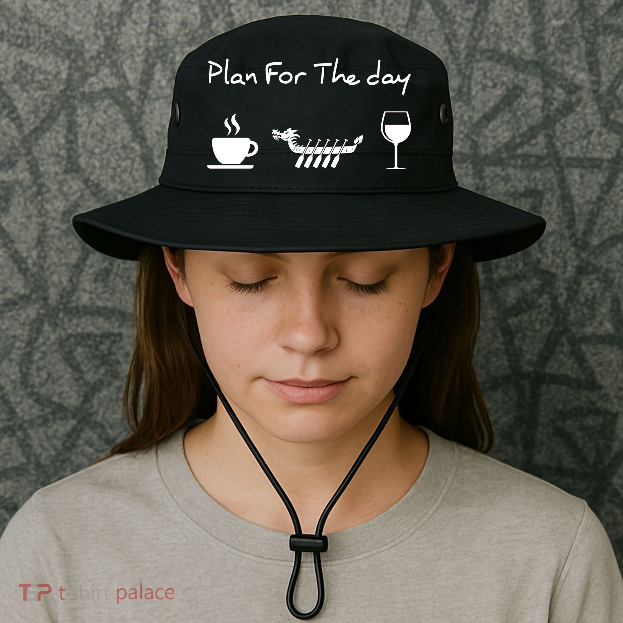 Plan For The Day Coffee Dragon Boat Wine Funny Gift Bucket Hat