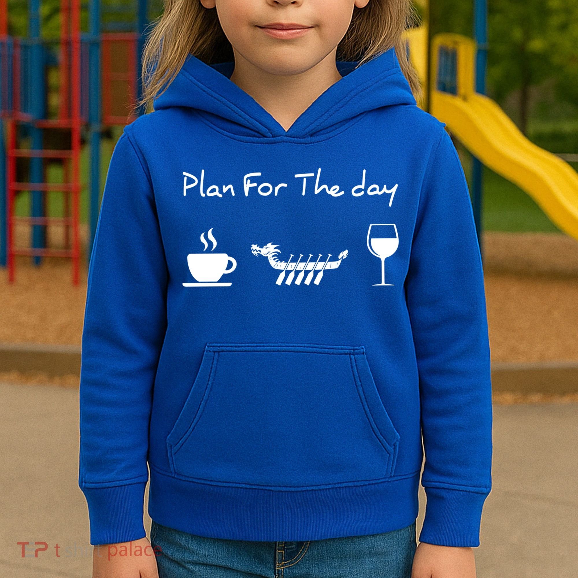 Plan For The Day Coffee Dragon Boat Wine Funny Gift Kids Hoodie