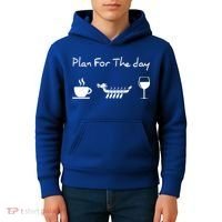 Plan For The Day Coffee Dragon Boat Wine Funny Gift Kids Hoodie thumb 4