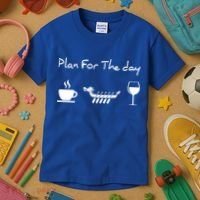Plan For The Day Coffee Dragon Boat Wine Funny Gift Kids T-Shirt thumb 3