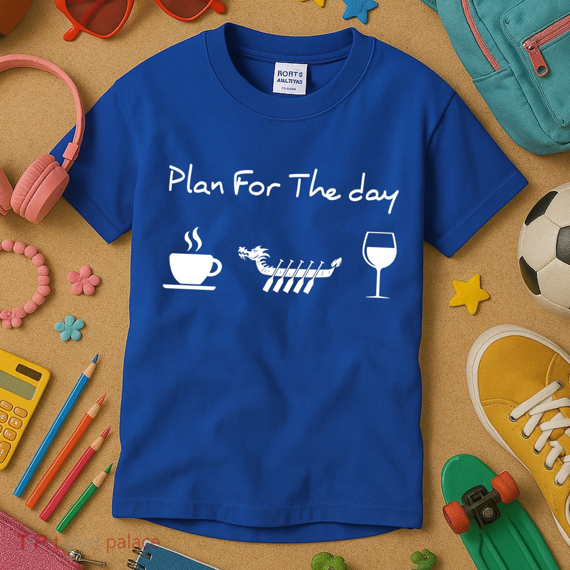 Plan For The Day Coffee Dragon Boat Wine Funny Gift Kids T-Shirt