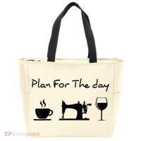 Plan For The Day Coffee Sewing Machine Wine Funny Lover Tote Bag thumb 0