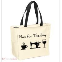 Plan For The Day Coffee Sewing Machine Wine Funny Lover Tote Bag thumb 2
