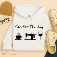 Plan For The Day Coffee Sewing Machine Wine Funny Lover Hoodie thumb 4
