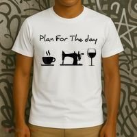 Plan For The Day Coffee Sewing Machine Wine Funny Lover T-Shirt thumb 3