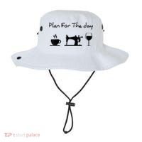 Plan For The Day Coffee Sewing Machine Wine Funny Lover Bucket Hat thumb 0