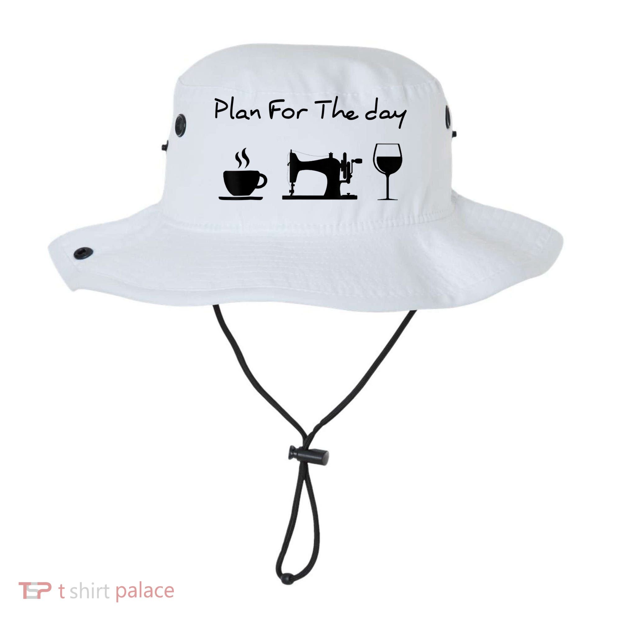 Plan For The Day Coffee Sewing Machine Wine Funny Lover Bucket Hat