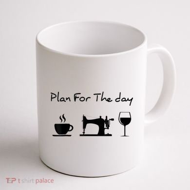 Plan For The Day Coffee Sewing Machine Wine Funny Lover Coffee Mug back