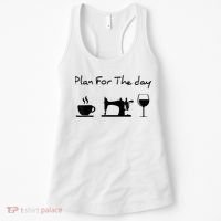 Plan For The Day Coffee Sewing Machine Wine Funny Lover Women's Tank Top thumb 0