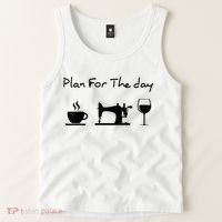 Plan For The Day Coffee Sewing Machine Wine Funny Lover Tank Top thumb 2