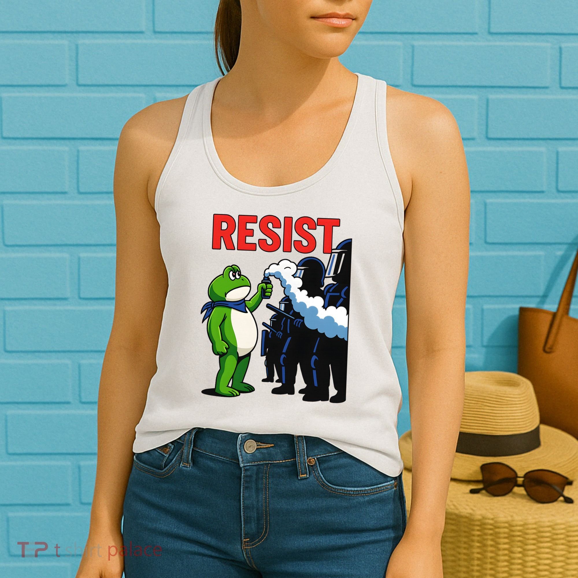 Portland Frog Trending Funny Video Protest Resist Women's Tank Top